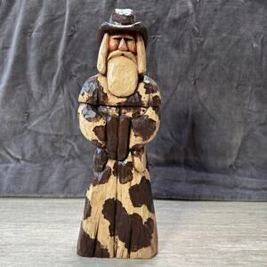 Vintage Wooden Sculpture Monk Pilgrim Hand Carved 14" Bearded Man Ann Chapman